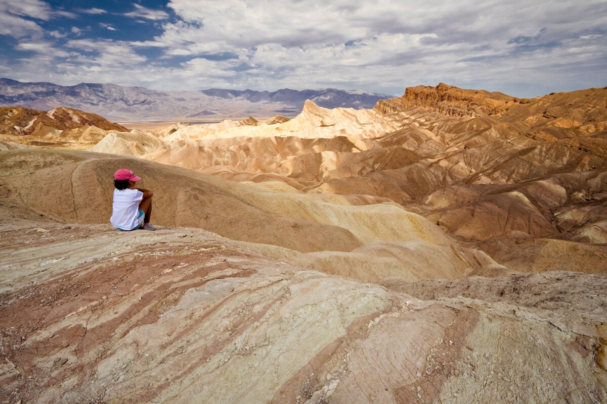 Manly Beacon and Red Cathedral viewed from Zabriskie Point, Death Valley National Park, California, USA.